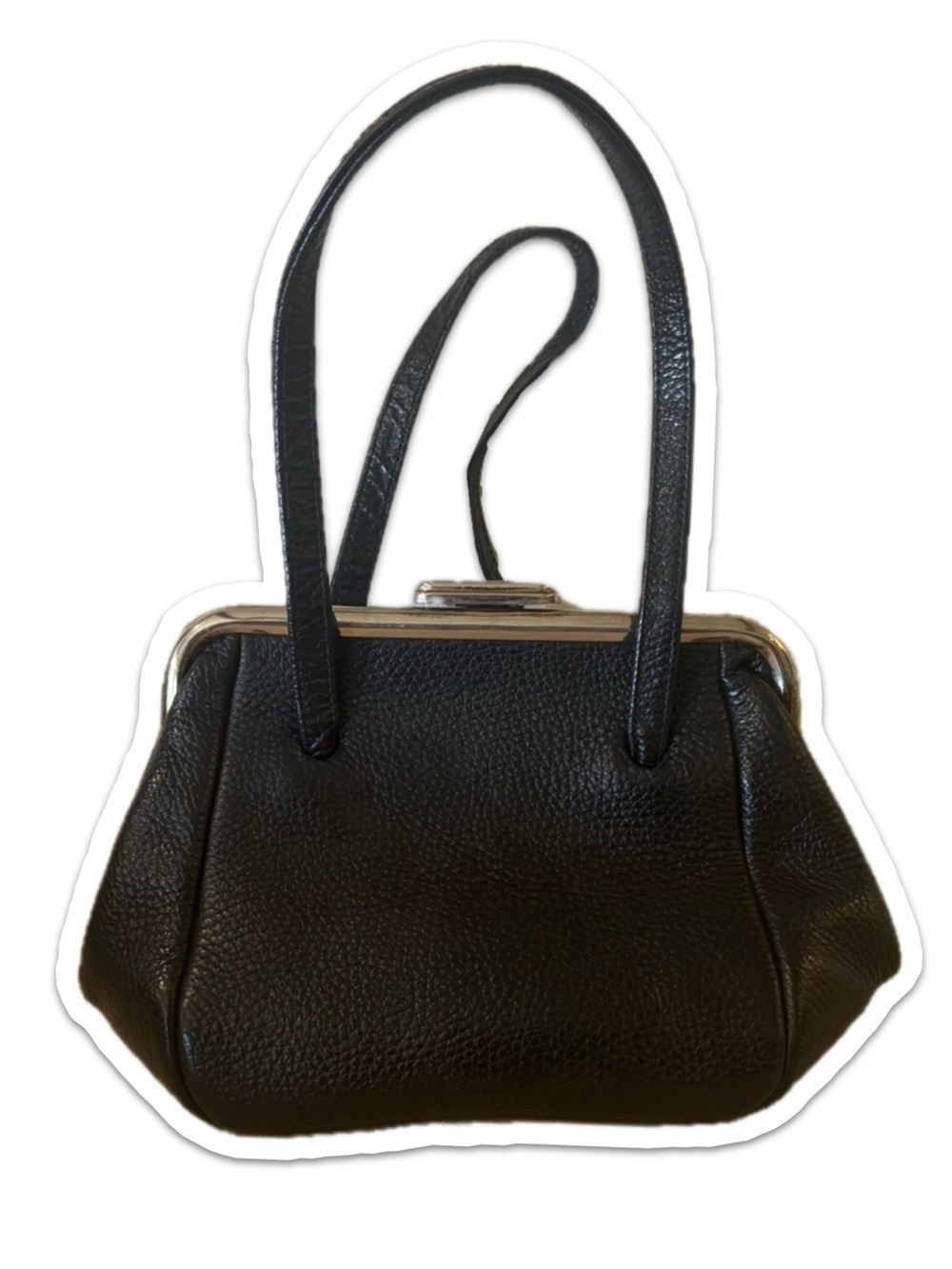Black Leather Frame-Top vintage Wristlet Clutch